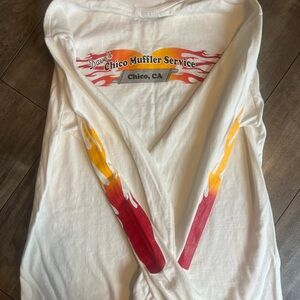 Chico Muffler Service Long Sleeve Tee - White with Red and Yellow Accents Y2K